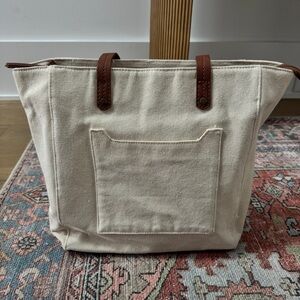 Universal Thread Cream Tote with Brown Trim